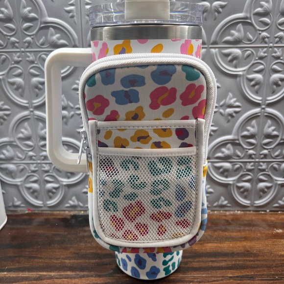 Pastel Leopard Printed Stainless Steel Tumbler  40 oz with Straw Lid & wallet - Picture 3 of 4